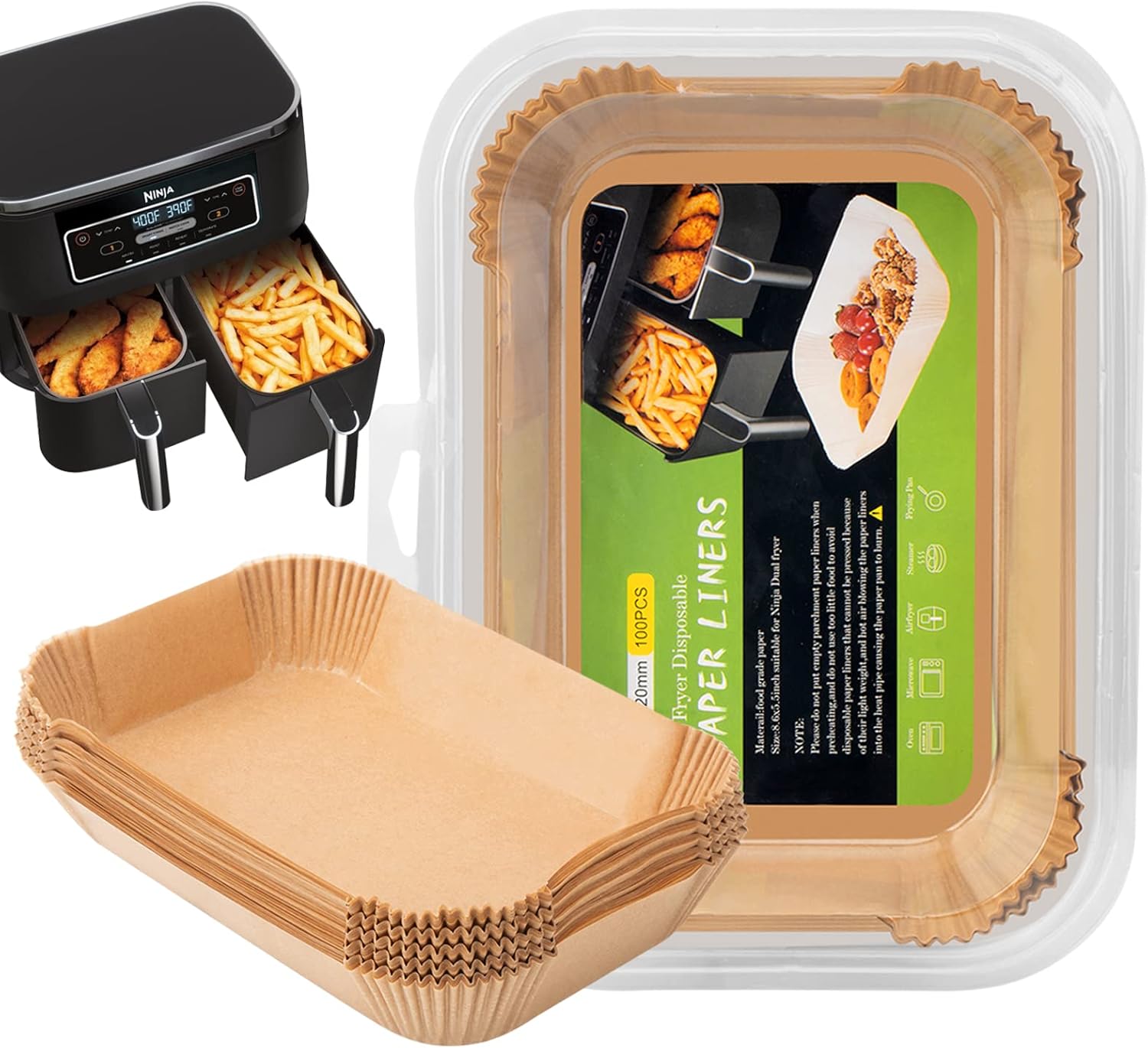 Air Fryer Disposable Liners ， Air Fryer Liners Rectangle 8.6x 5.5'', Air fryer Parchment Paper Liners, Air Fryer Accessories Baking Paper (100)