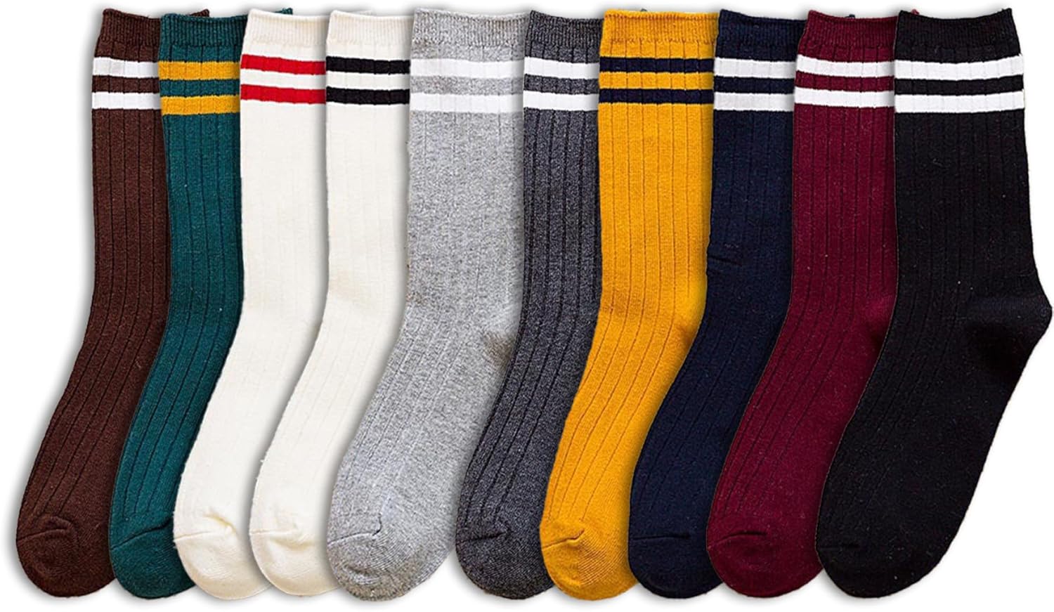 Crew Socks 10Pairs Women Stripe Socks Multi Colors Vintage Type Cotton Socks Casual Stretchy Breathable Socks for Girls Ladies