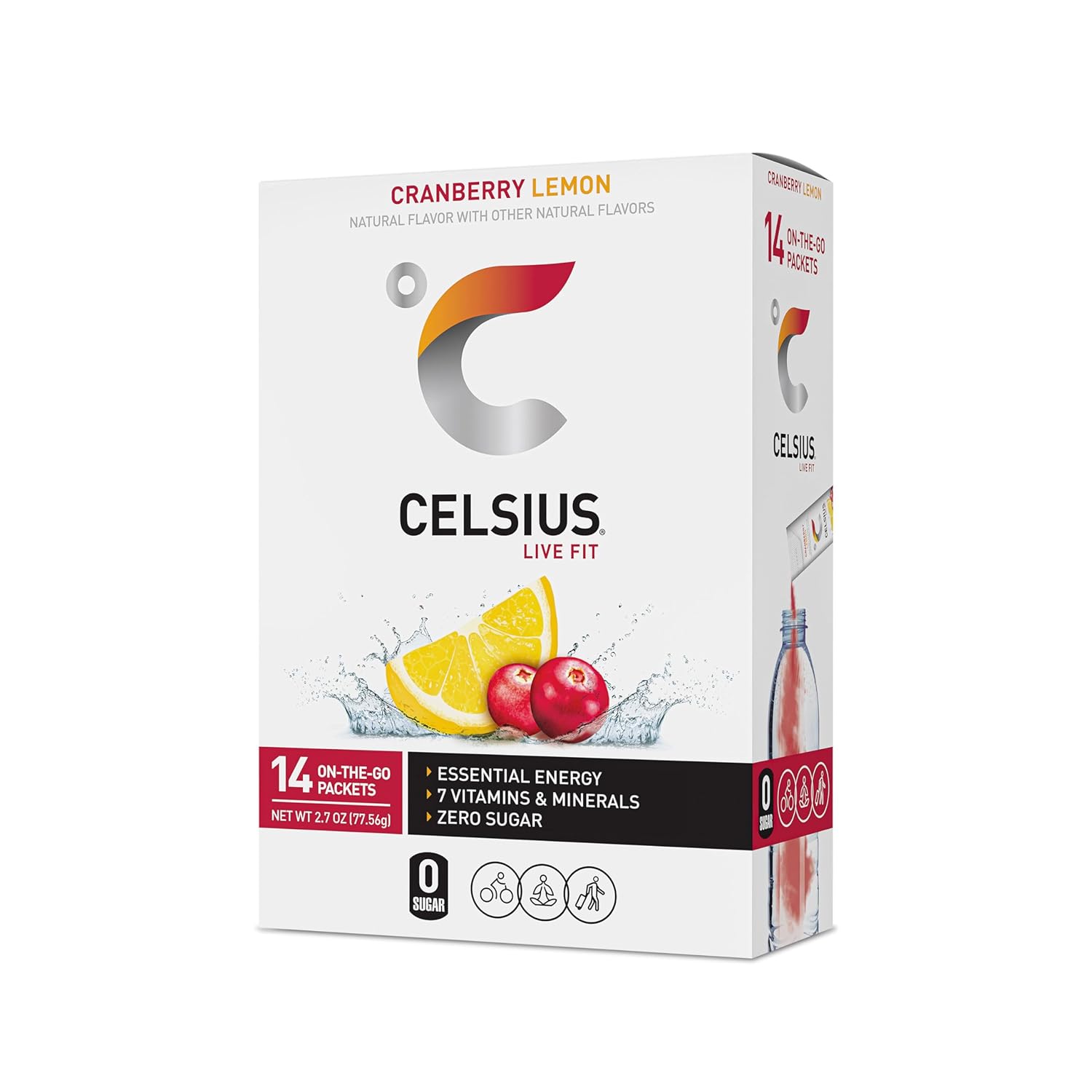 CELSIUS® On-the-Go Powder Sticks Cranberry Lemon, Essential Energy 2.6 Oz (14 Sticks per Pack) Packaging may vary