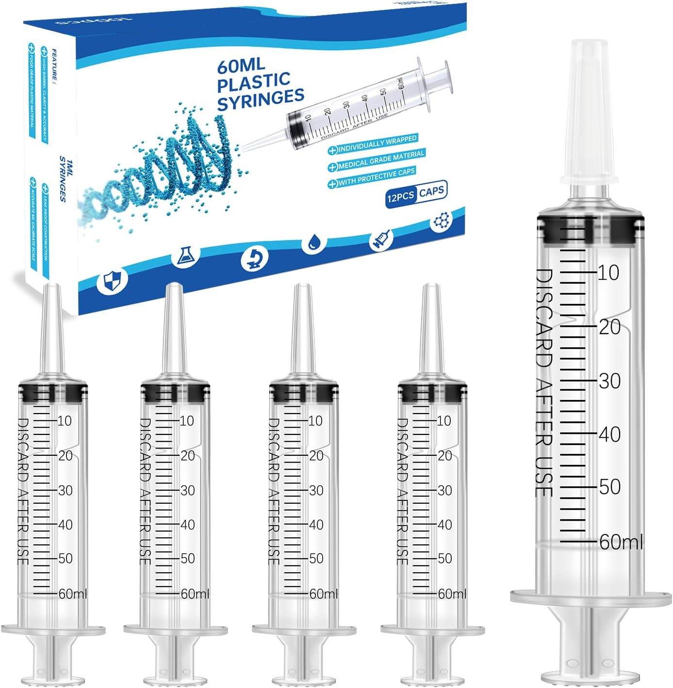 12Pack 60ml Syringe for Scientific Labs, Measuring Liquids, Pets