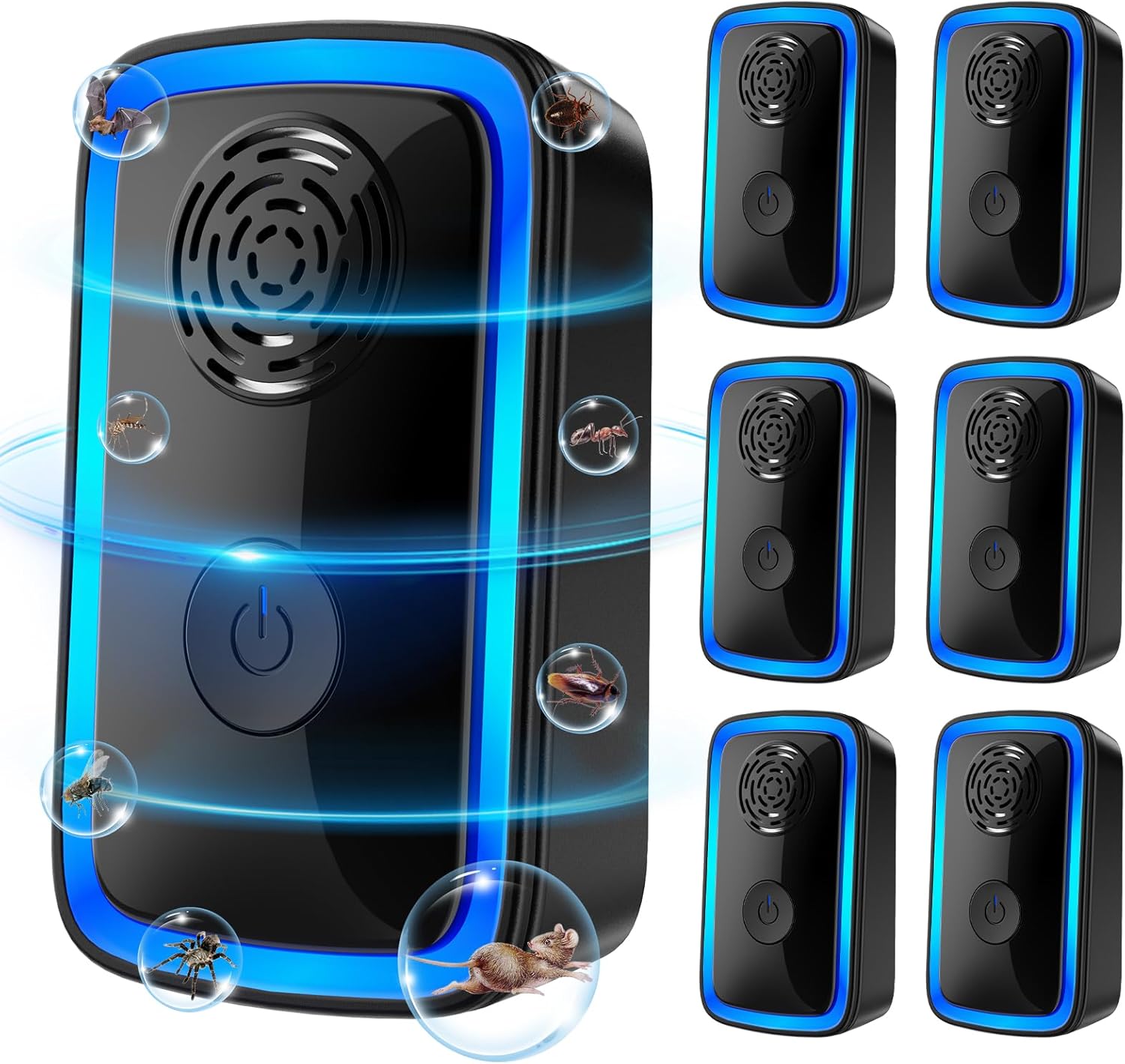 PKBD 6 PCs Ultrasonic Pest Repeller with Night Light, 4 Modes Indoor Mouse Repellet Plug In Pest Control for Insects, Mice, Mosquitoes, Spiders, Cockroaches, Human & Pet Safe, Black