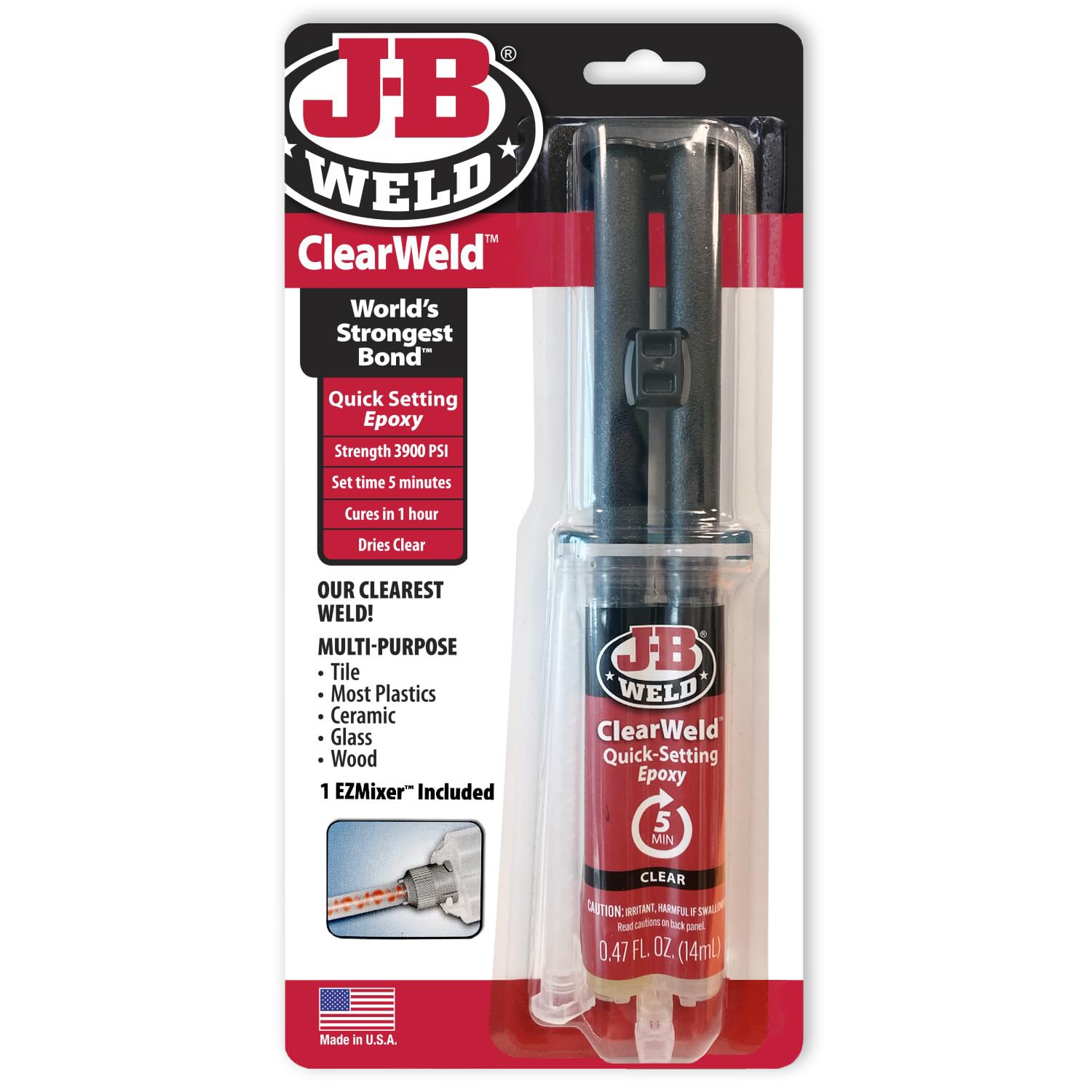 J-B Weld 50114UK ClearWeld Epoxy Adhesive 3900PSI- .47FL OZ (14ml)