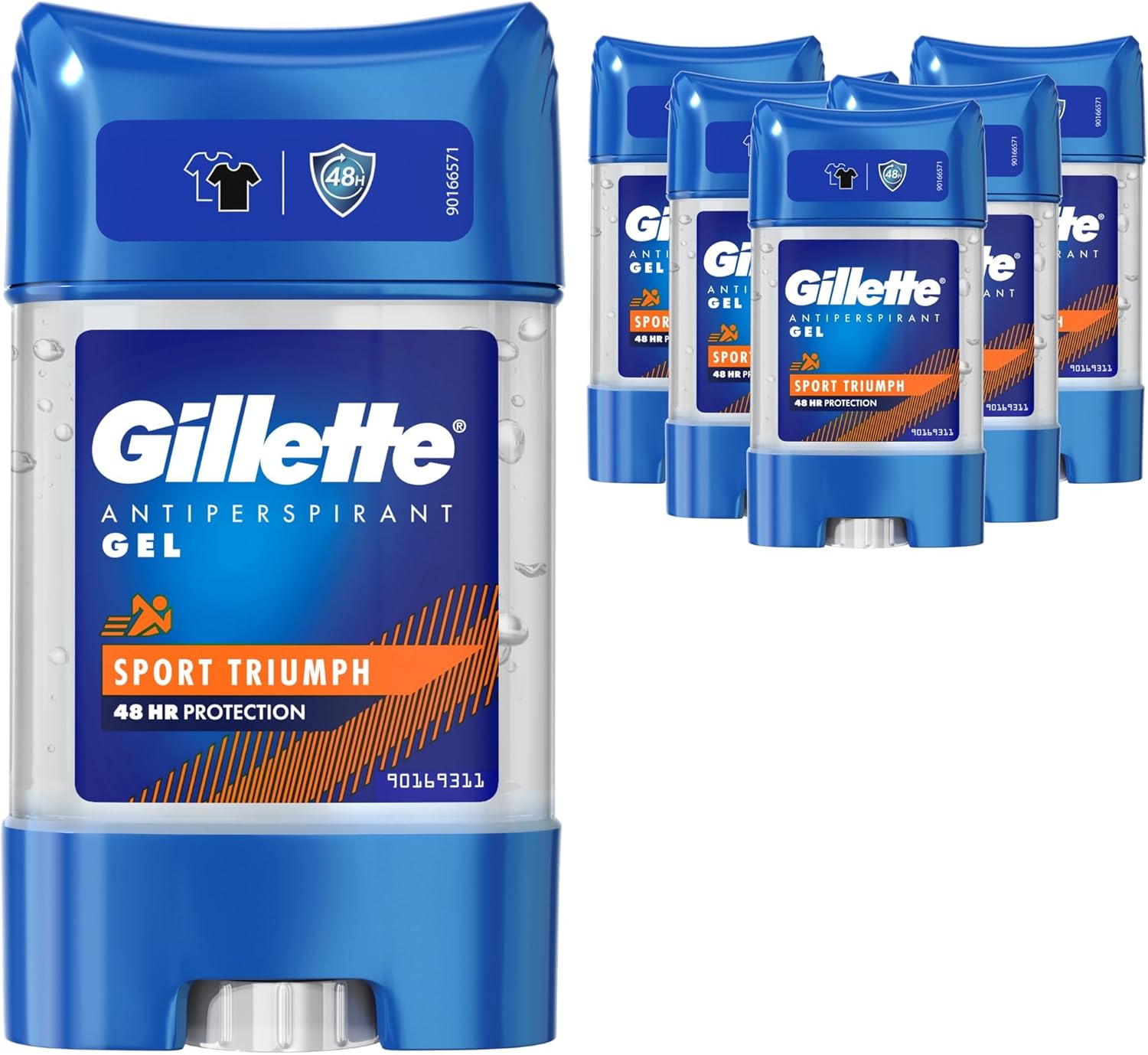 Gillette Antiperspirant Clear Gel Deodorant For Men, 48-Hour Invisible Sweat and Odour Protection, Pack of 6, 420 ML (6 X 70 ML), Sport Triumph