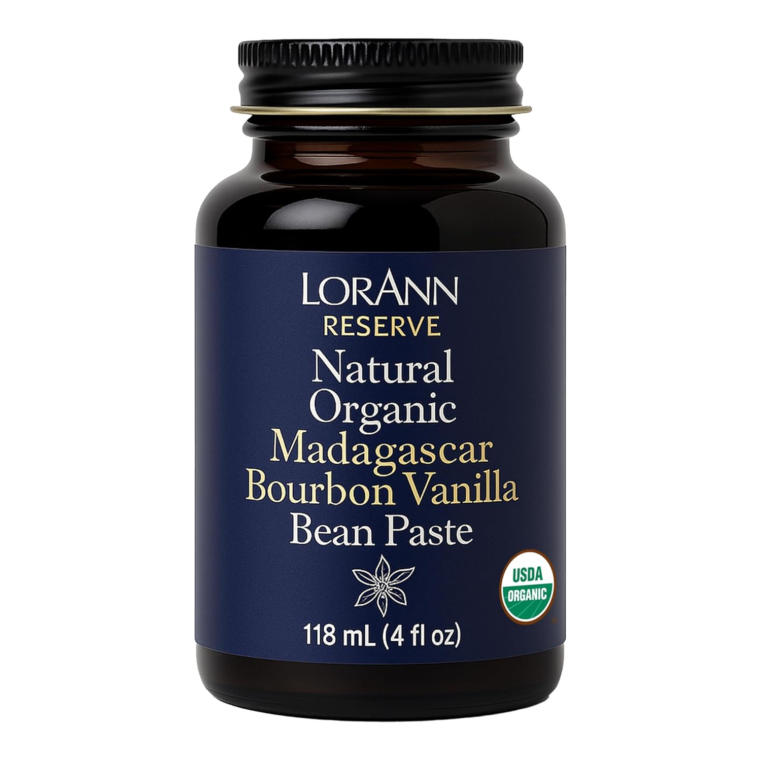 LorAnn Oils Reserve Natural Organic Madagascar Bourbon Vanilla Bean Paste – Pure and Organic Bean Extract for Baking, Madagascar Flavor, Bourbon Vanilla, 4 Ounce
