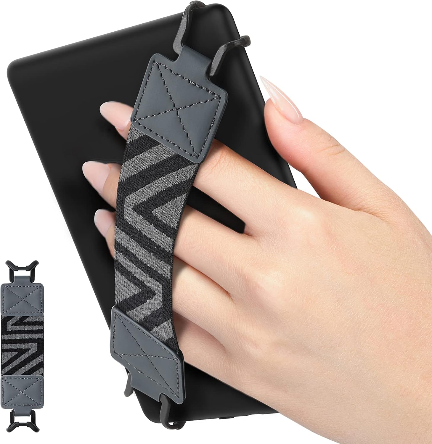MoKo Security Hand-Strap for 6-8" Kindle eReaders Fire Tablet, Kindle/Kobo/Voyaga/Lenovo/Sony Kindle E-Book Tablet, High-elasticity Versatile Hand Strap Lightweight Finger Grip Holder, Space Gray