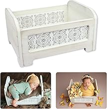 Yarstar Retro Newborn Photography Props Bed with Box White Hollow Carved Pattern Wooden Baby Photography Props Doll Bed Baby Photography Accessories Wooden Mini Doll Bed