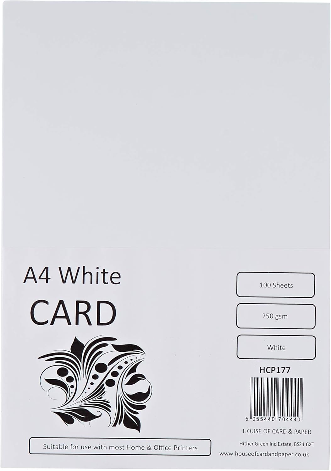House of Card & Paper A4 250 gsm Card - White (Pack of 100 Sheets)