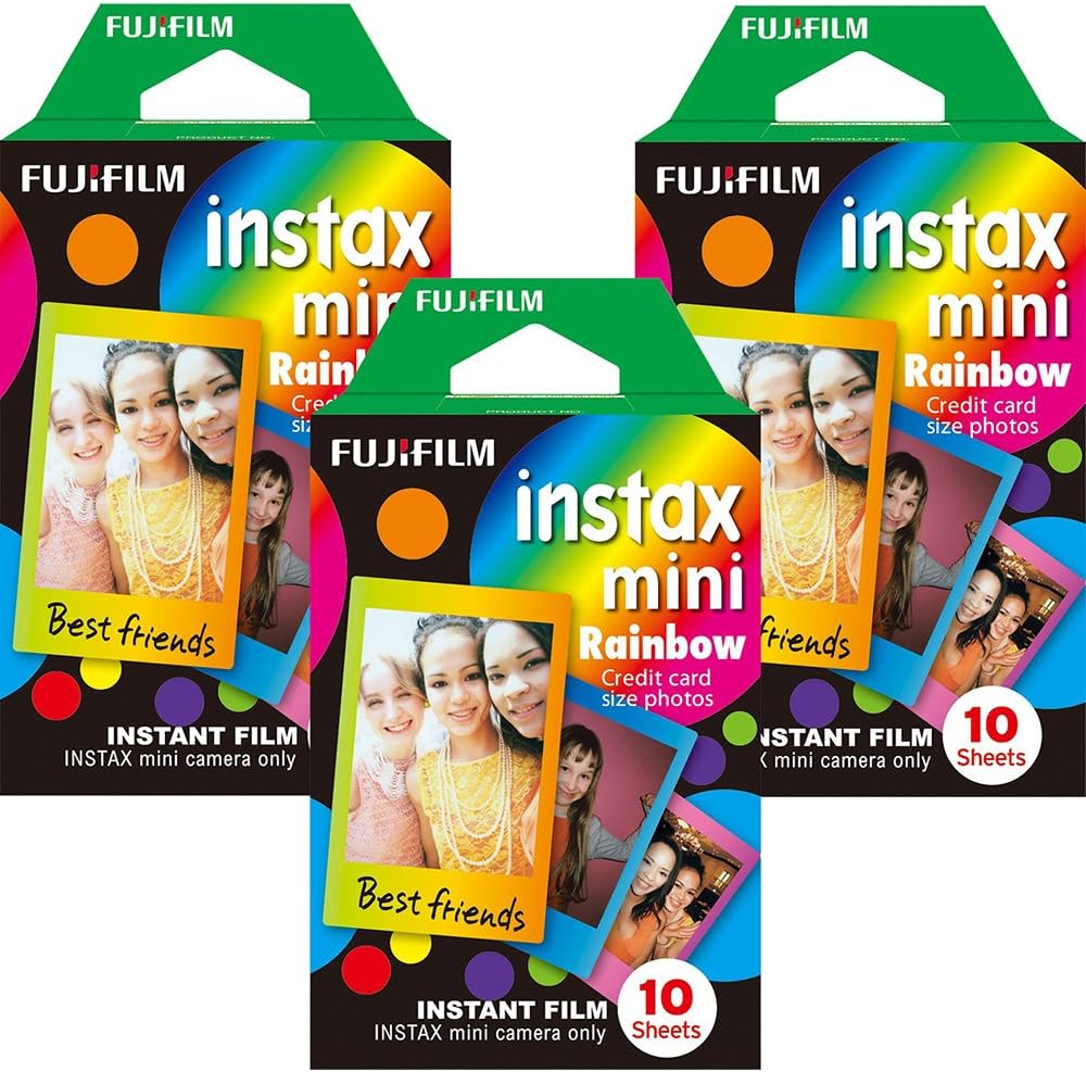 Fujifilm Instax Mini Instant Multi Colored Film, 10 Sheets, (3 and 5 Pack Value Set)... (Rainbow)