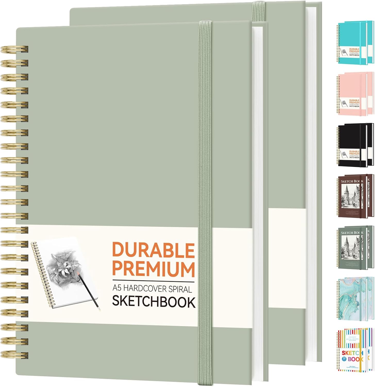 Forvencer 2 Pack Blank Spiral Notebook, 8"x 5.6"Hardcover Sketch Book