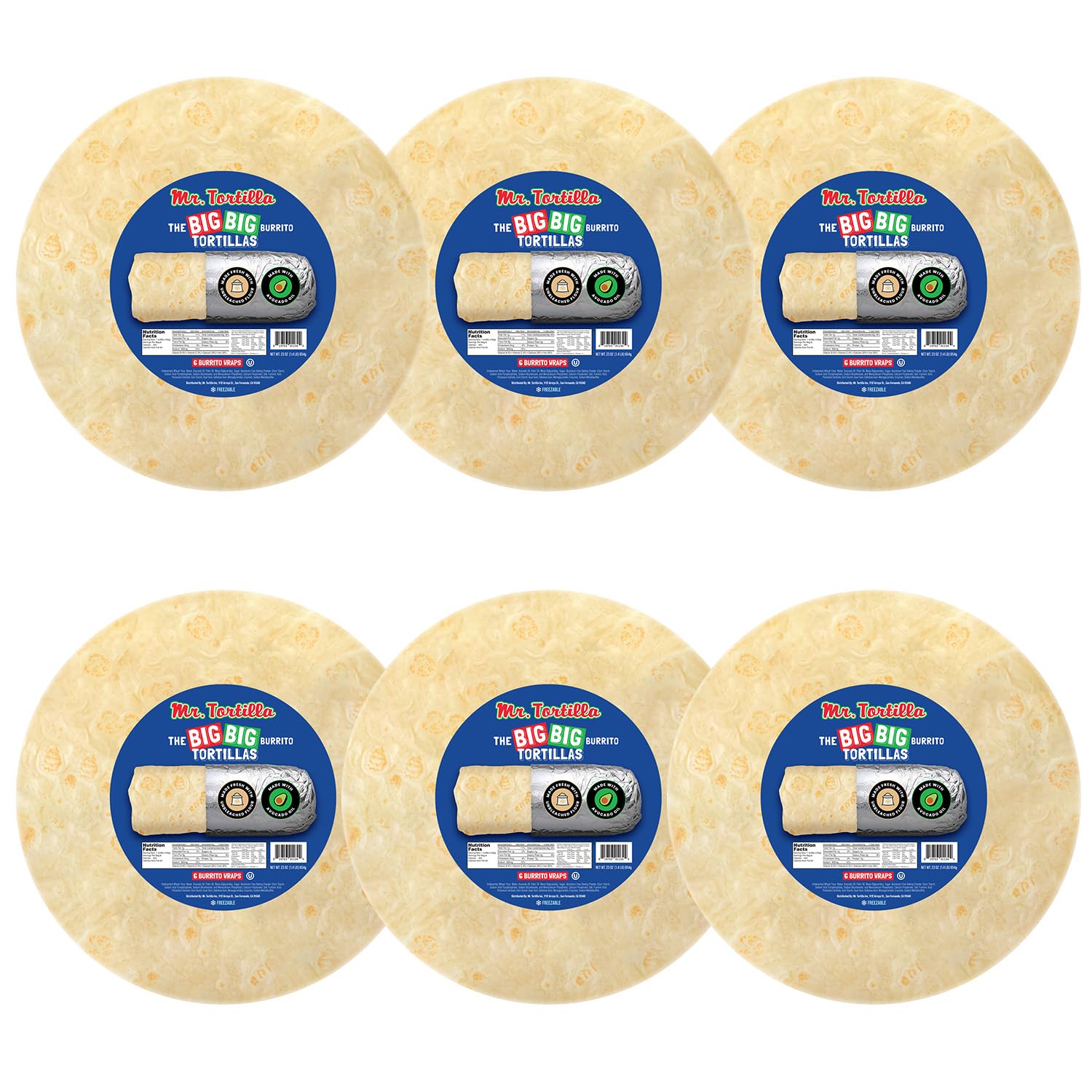 Mr. Tortilla Big Big Burrito Wraps - 12-13" - Small-Batch Artisan Tortillas, Restaurant Size, Made with Avocado Oil - Vegan Kosher (36 Wraps, Traditional Flour)