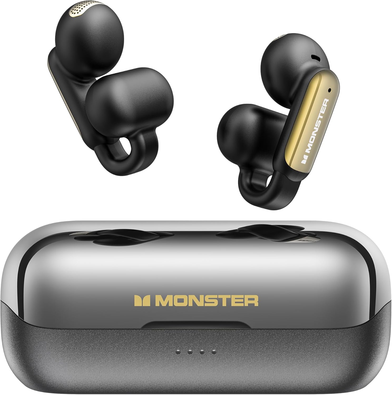 Monster Open AC601 Bluetooth Earbuds, Crystal Clear Call, USB-C Charging, Bluetooth 5.4 Open Earphones with ENC, IPX5 Waterproof Wireless Clip-on Earbuds, 32H Playtime Ear Buds (Black)