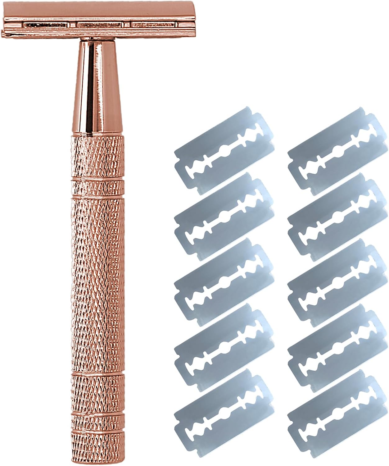 Safety Razor, Glide 2.0 Razor, Metal Razors with 10Pcs Razors Refills Safety R azor Reusable Manual R azors for Women for Leg Arm Underarm Bikini (Rose Gold)