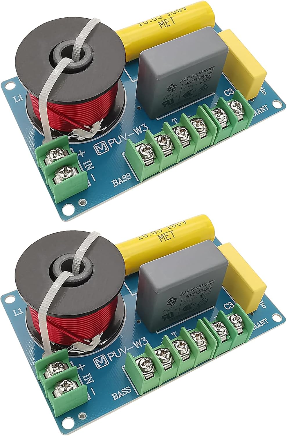 3 Way Speaker Crossover, PUV-W3 200W Passive Crossover for HiFi Home Audio 4 to 8 Ohm Bass Mediant Tweeter Bookshelf Speakers - 2Pack