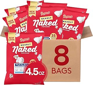 Popcornopolis Nearly Naked Gourmet Popcorn, Popped Popcorn Snack Bags, 4.5 Ounce (Pack of 8)