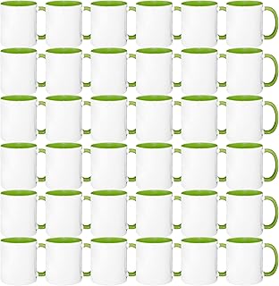 MR.R 11oz 36PCS Sublimation Blanks Dishwasher Ceramic Coffee Mugs with Green Color Mug Inner and Handle Drinking Cup Mug For Milk Tea Cola Water,11oz, Set of 36