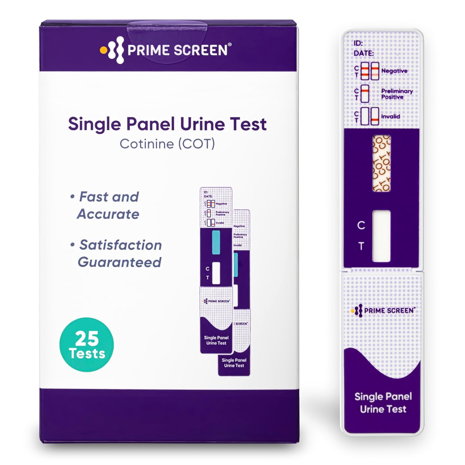 Prime Screen [25 Pack] Nicotine Tobacco Cotinine Urine Test Kit - Urine Dip Card Testing Cotinine from Smoking - WCOT-114