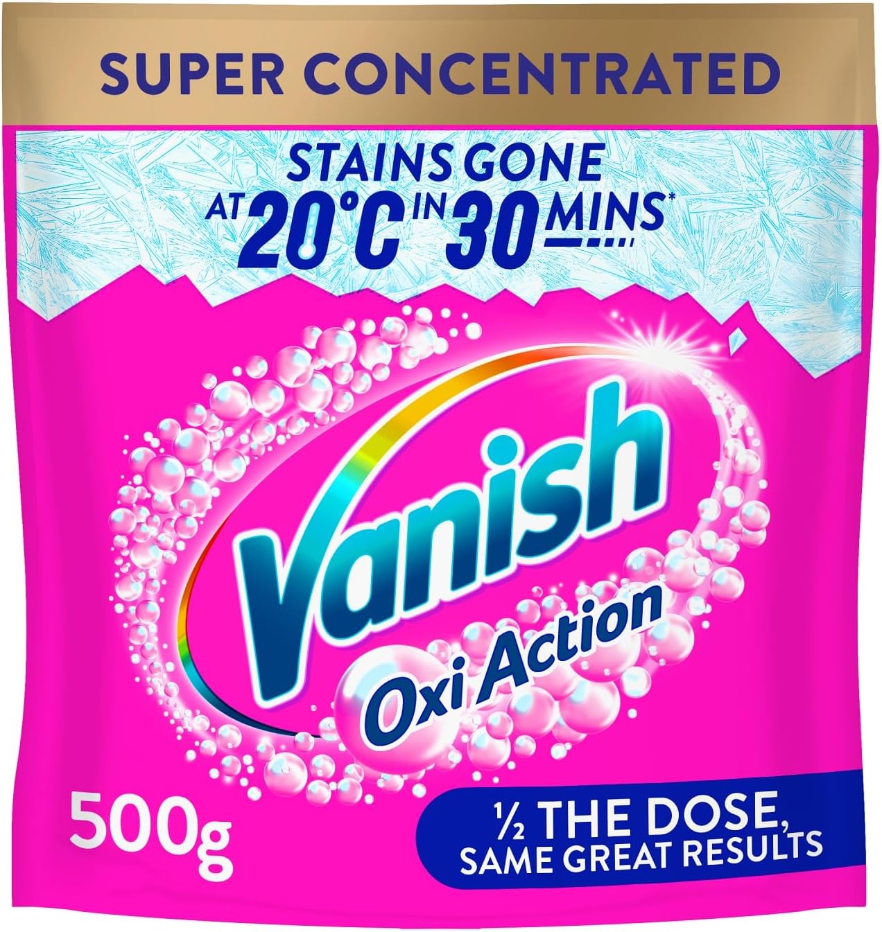Vanish Stain Remover, Gold Oxi Action Powder Plus, Super Concentrated, 500g, Removes Stains Laundry Detergent Leave Behind, Protects Fabric Colours and Removes Odours, Bleach Free
