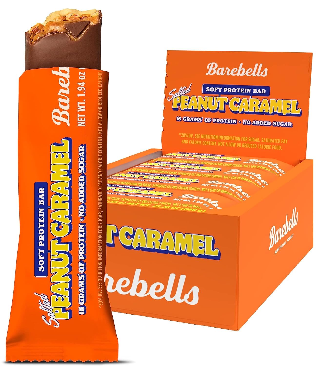 Barebells Soft Protein Bars Salted Peanut Caramel - 12 Bars, Pack of 1-16g High Protein Treats - Chocolate Nutrition Bar with 1g Total Sugars - On The Go Breakfast or Post-Workout Snack