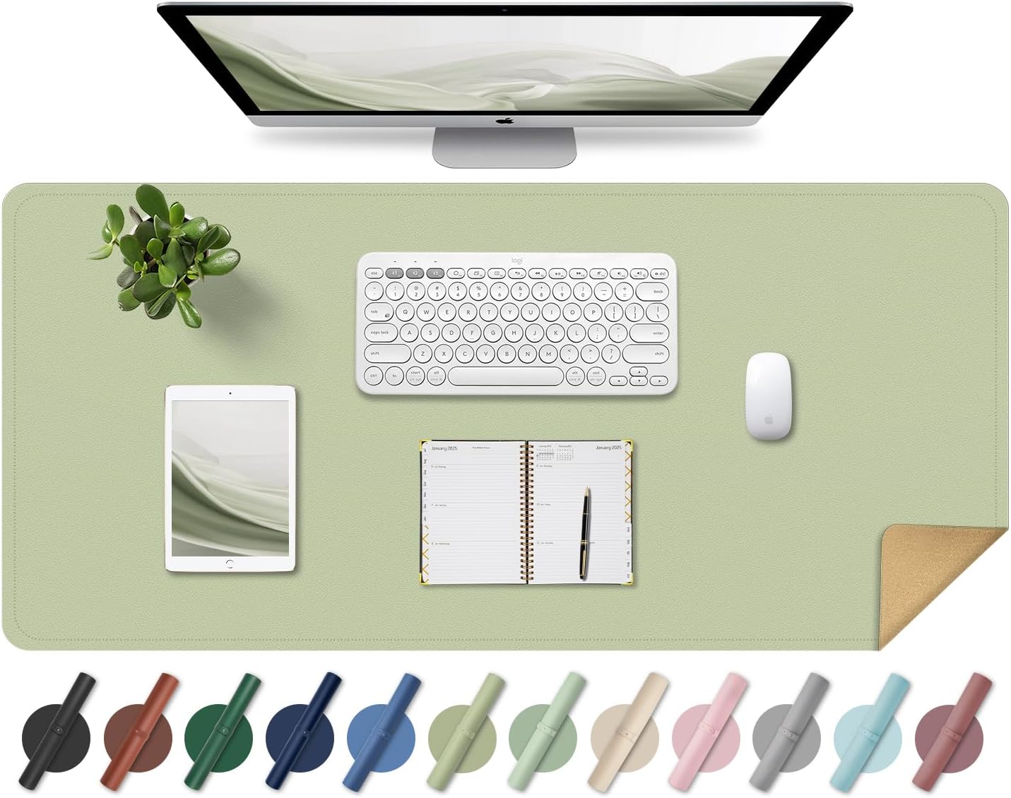 Leather Desk Pad, Office Desk Mat, Non-Slip Large Mouse Pad, Waterproof Desk Protector Mat, Computer and Laptop Mat for Desk, Desk Desktop Mat for Writing, Desk Blotter Pads Decor (Matcha, 80x40CM)