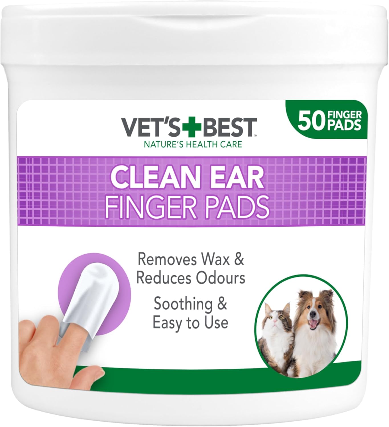 Vet's Best Ear Relief Finger Wipes | Ear Cleansing Finger Wipes for Dogs | Sooths & Deodorizes | 50 Disposable Wipes