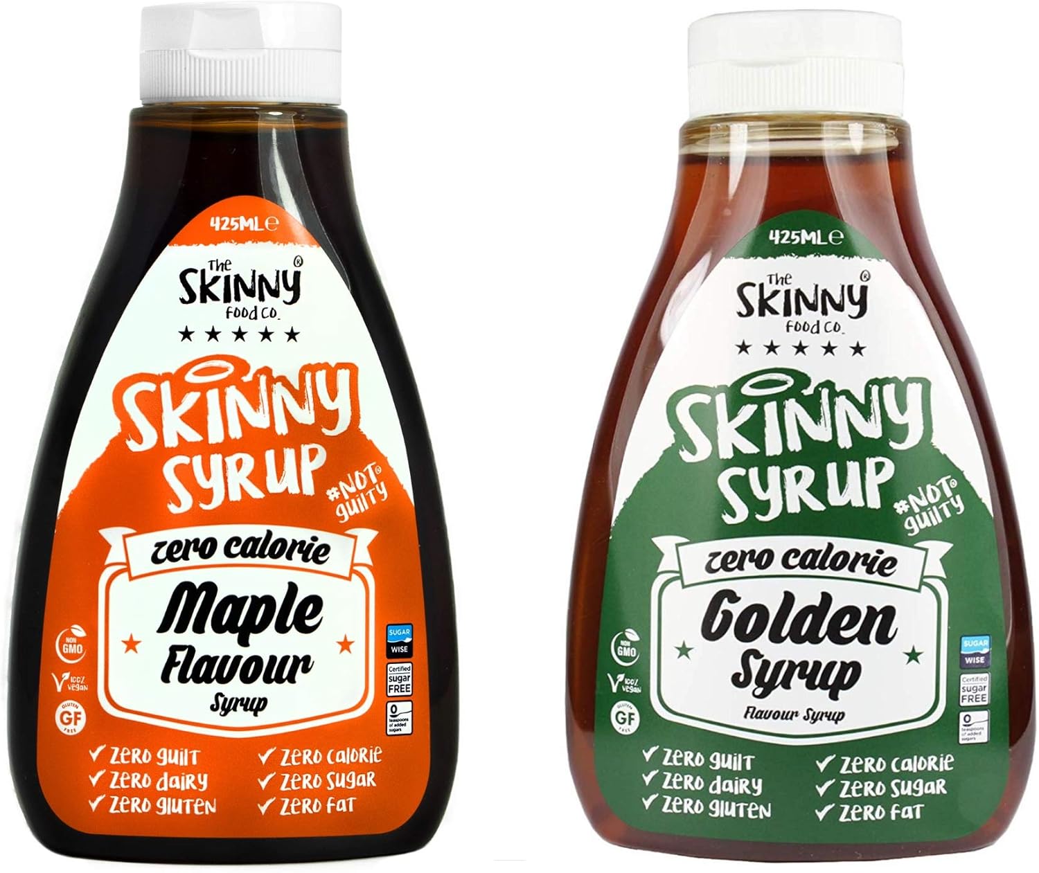 The Skinny Food Co Syrup Twin Pack SW Maple Syrup - Golden Syrup Dessert Topping Sugar Free Zero Calories Guilt Free Sauce