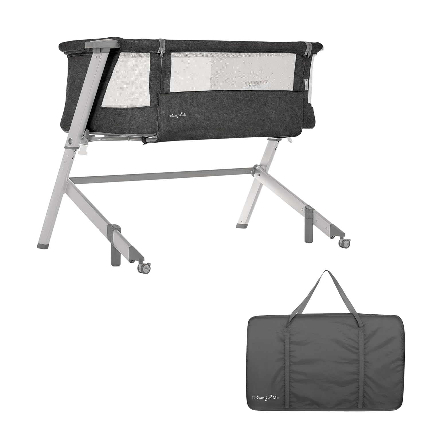 Dream On Me Skylar Bassinet and Beside Sleeper in Black, Lightweight and Portable Baby Bassinet, Five Position Adjustable Height, Easy to Fold and Carry Travel Bassinet, JPMA Certified