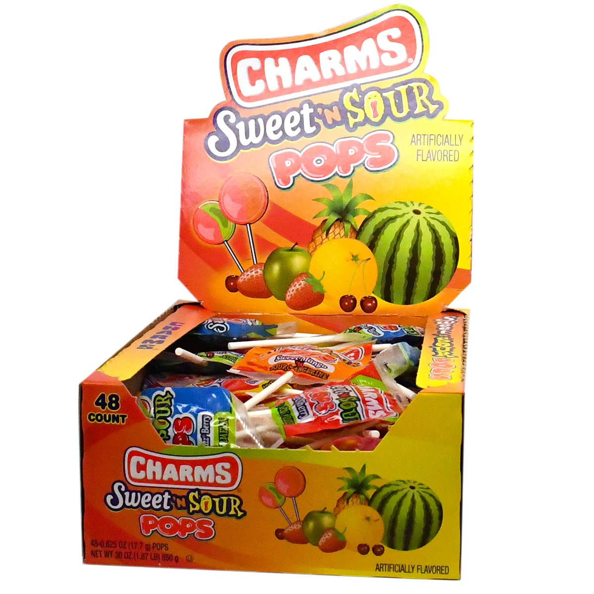 Charms Sweet and Sour Pops – Box of 48 Individually Wrapped 0.6 oz. Lollipops – Dual Flavor Candy Suckers – Peanut Free, Gluten Free – 5 Sweet/Sour Flavors, 30 Oz. (Pack of 1)
