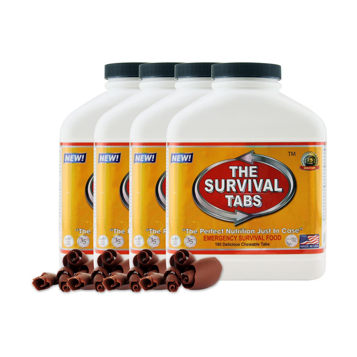 Rogue Emergency Survival Ration Gluten-Free, Non-GMO 25 Years Shelf Life (4 Bottle x 180 Tablets = 720 Tablets/Chocolate)