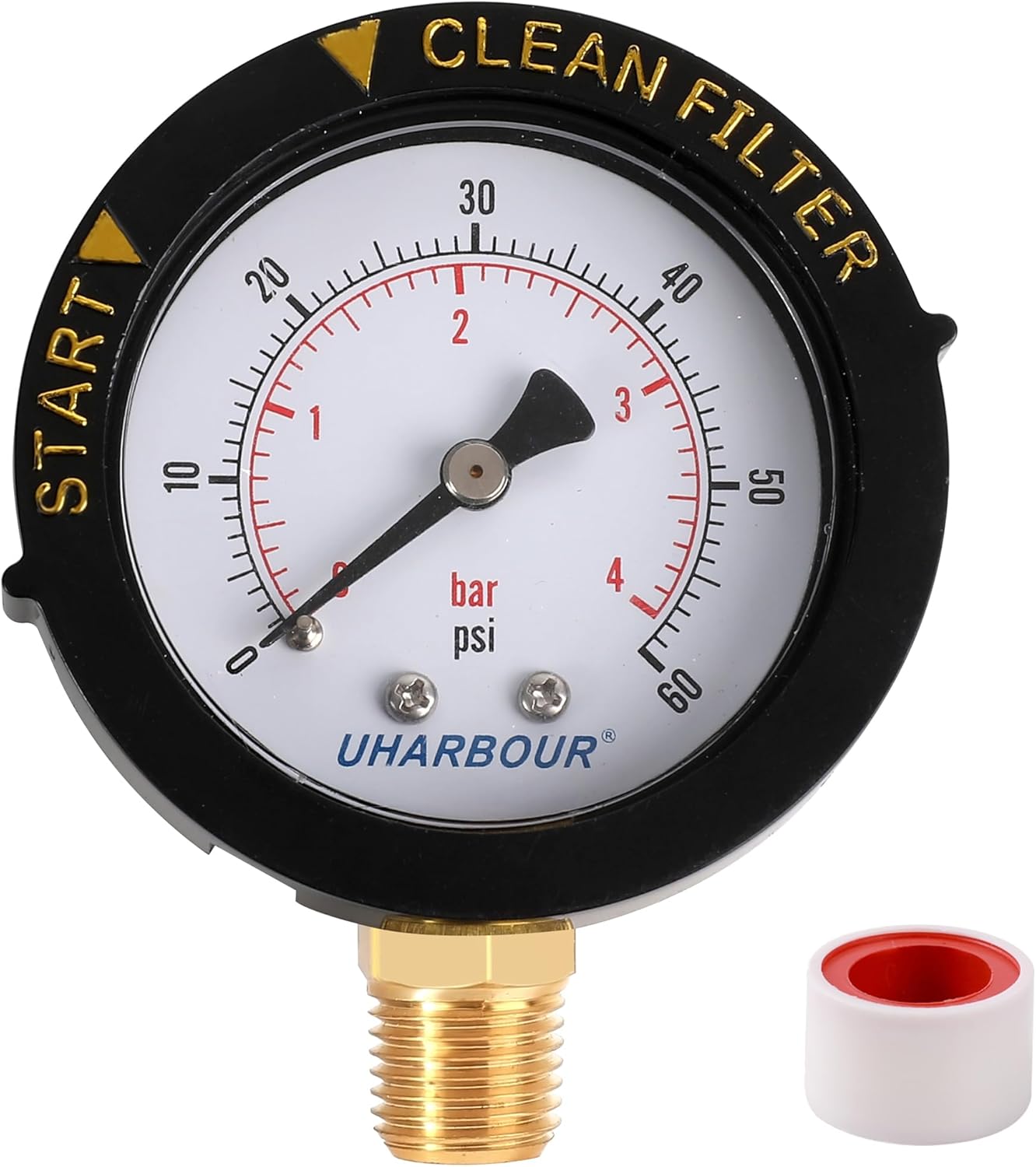 Pool Filter Pressure Gauge 60psi 1/4" NPT Bottom Mount, Pool Pump Pressure Gauge Replacement for Swimming Pool, Spa and Aquarium Valve Filter