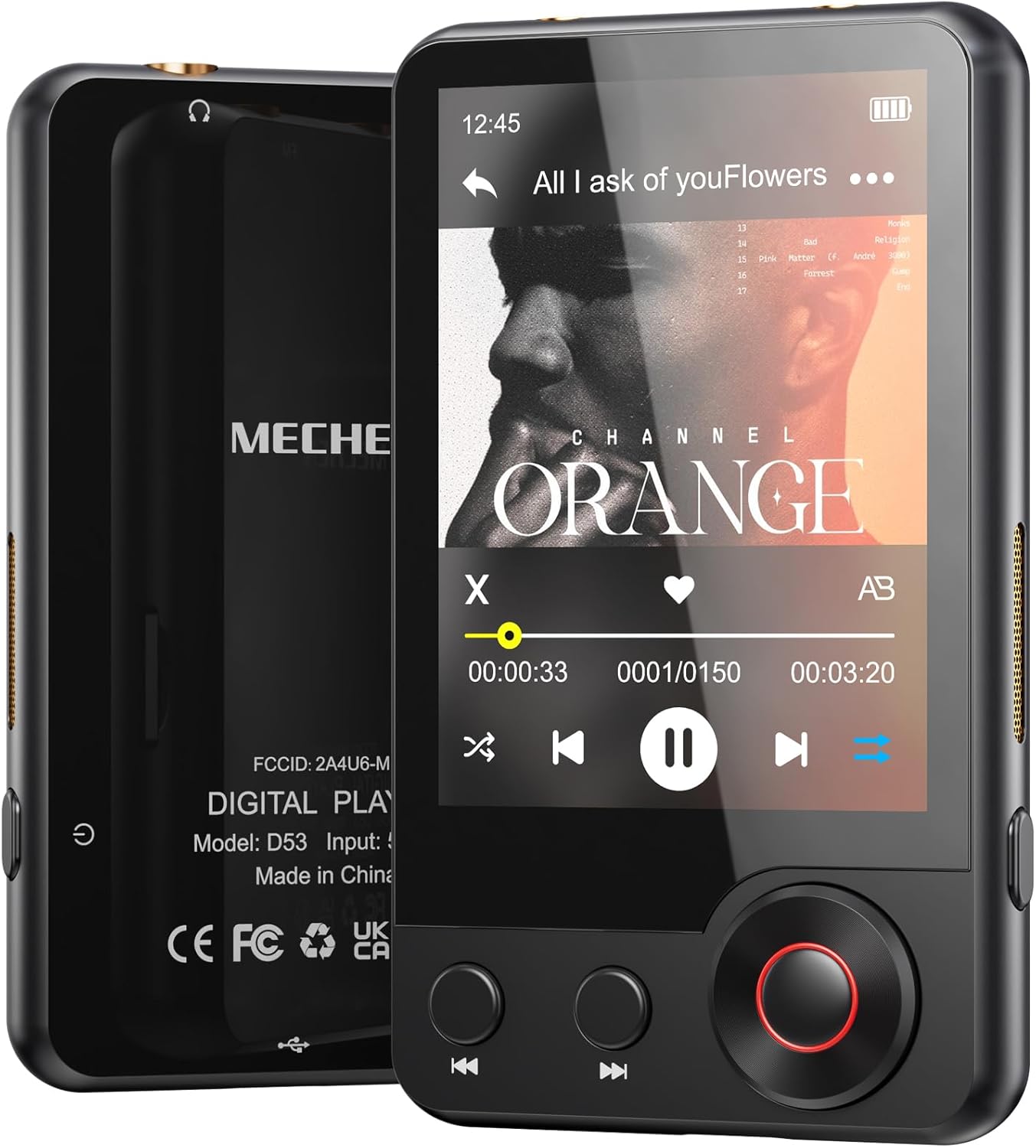 128GB MP3 Player with Bluetooth - MECHEN D53 Portable Mp3 Music Player with HiFi Speaker, 2.4" Screen MP3 Player with Voice Recorder, FM Radio, Touch Screen,Support up to 128GB SD Card (Black)