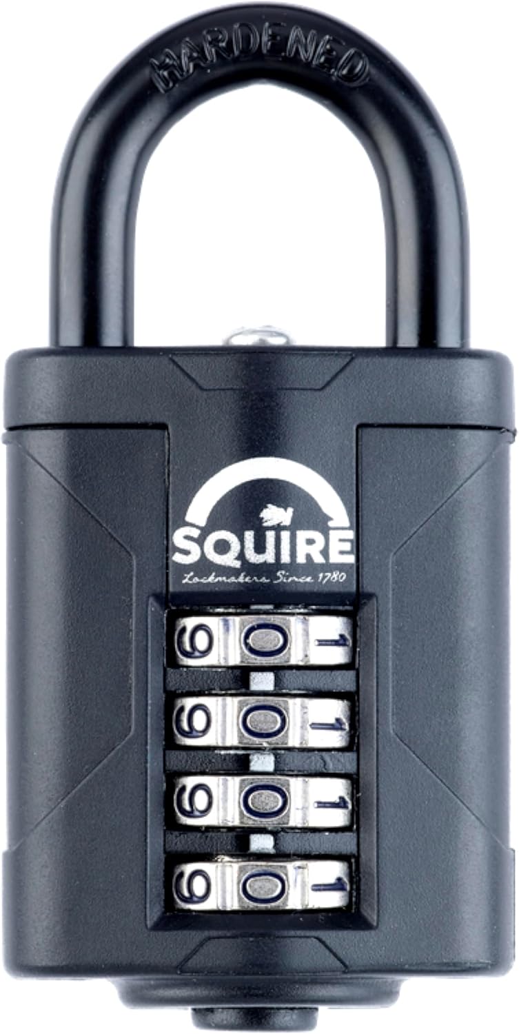 Squire Heavy Duty Padlock (CP40BLACK) - Toughest Steel Shackle - 4 Wheel 40mm Wide Combination Padlock (Black) - Alloy Steel for Corrosion Resistance - Weatherproof Lock for Home, School & Garage