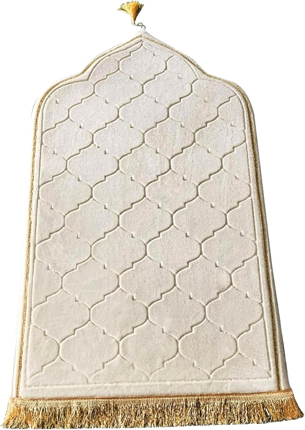 Prayer Soft Muslim Mat, Traditional Turkish Islamic Thick 25.6x43" Large Size Flannel Praying Rug for Daily Salah and Meditation, White