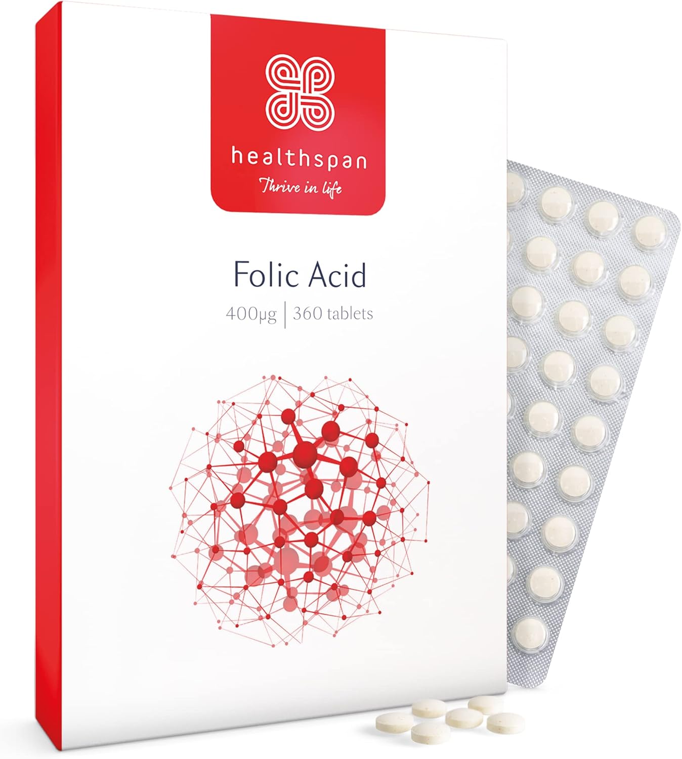 Healthspan Folic Acid 400μg | 360 Tablets | Women's Health | Vitamin B9 | High Strength Formulation | Early Pregnancy | Planning to Conceive | Vegan