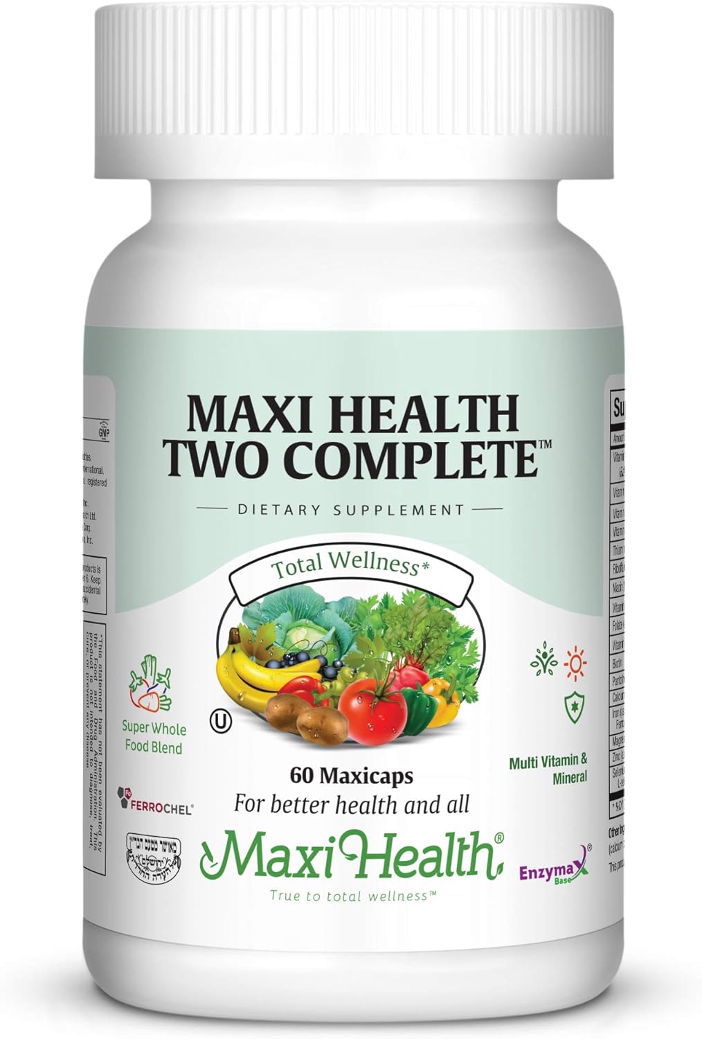 Maxi Health Two Complete - Multivitamins and Minerals - Full Potency - 60 Capsules – Kosher