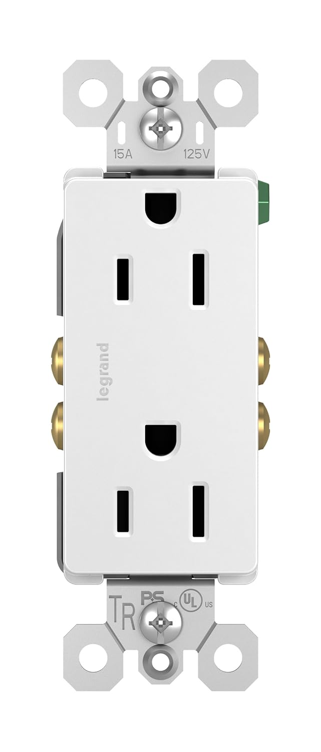 Legrand radiant 885TRWCC12 15 Amp Tamper Resistant Decorator Duplex Outlet, Side Wire or Push Wire, White (1 Count)