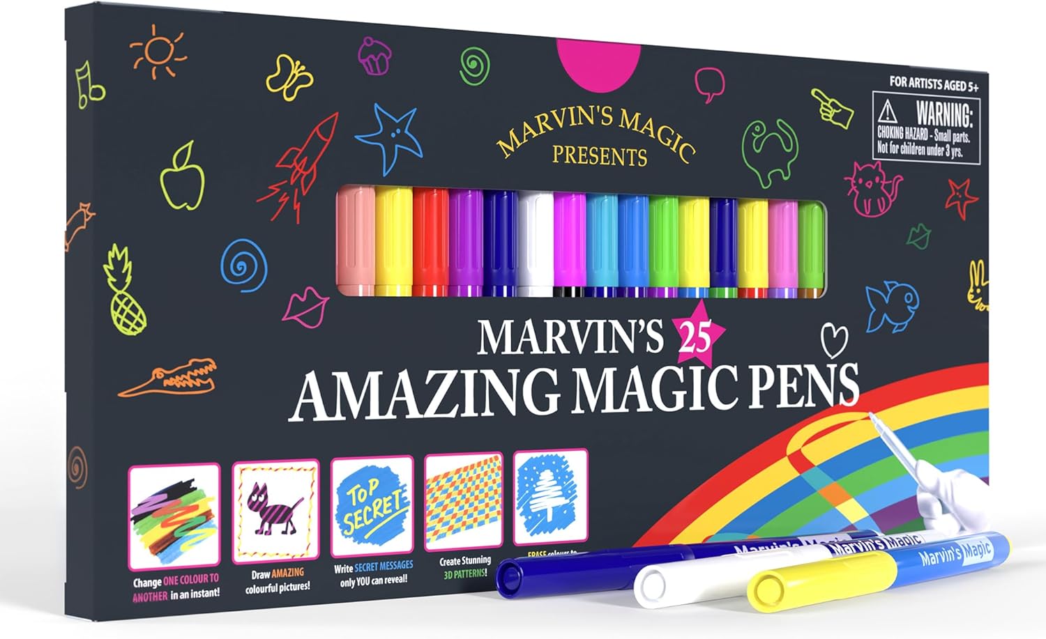 Marvin's Magic - Original Age 5+ x 25 Amazing Magic Marker Pens - Colour Changing Pen Art - Create 3D Lettering or Write Secret Messages - Includes 25 Magic Marker Pens