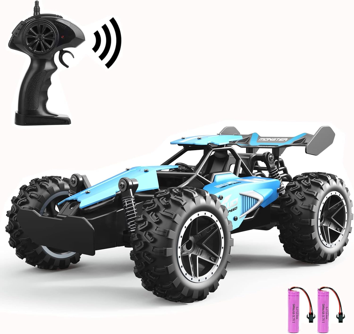 SZJJX Remote Control Cars – 2.4GHz High-Speed RC Car for Kids, 15KM/H+ 2WD Off-Road Car with 2 Rechargeable Batteries, Electric Remote Control Truck Toy for Boys & Girls Gifts (Blue)
