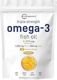 Triple Strength Omega 3 Fish Oil Supplements 4200mg Per Serving, 240 Softgels – Lemon Flavored – Burpless | EPA 1200mg + DHA 900mg | Deep Sea Fish