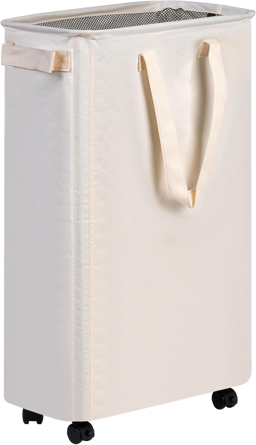 efluky Slim Laundry Hamper with Wheels, Rolling Laundry Basket for Clothes, Small Laundry Basket for Bedroom, Dorm and Laundry Room, 48L (12.7 Gallons) Beige