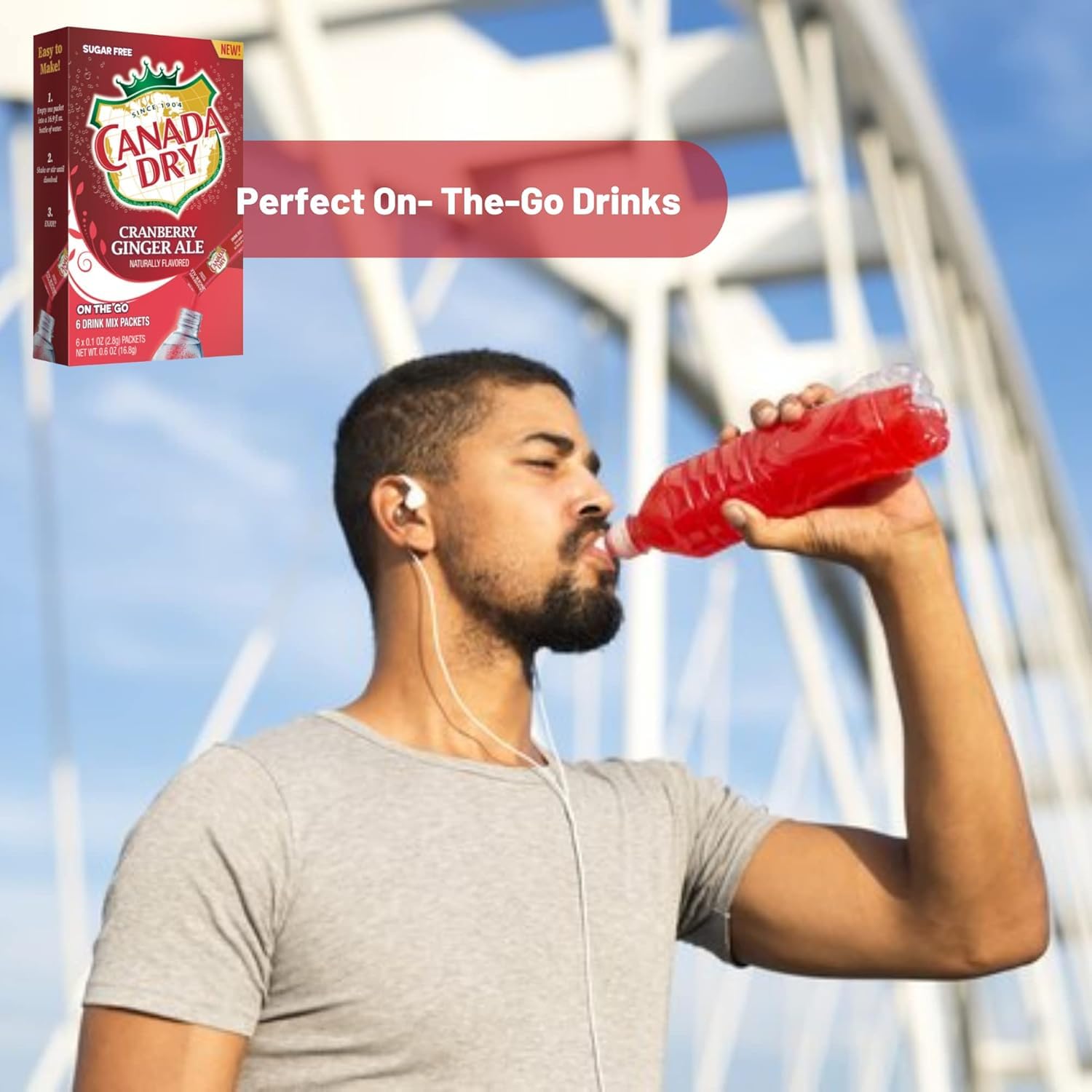 Canada Dry Sugar-Free Cranberry Ginger Ale Powder Drink Mix – 2 Boxes (12 Sticks Total) – Perfect for Picnics & Camping