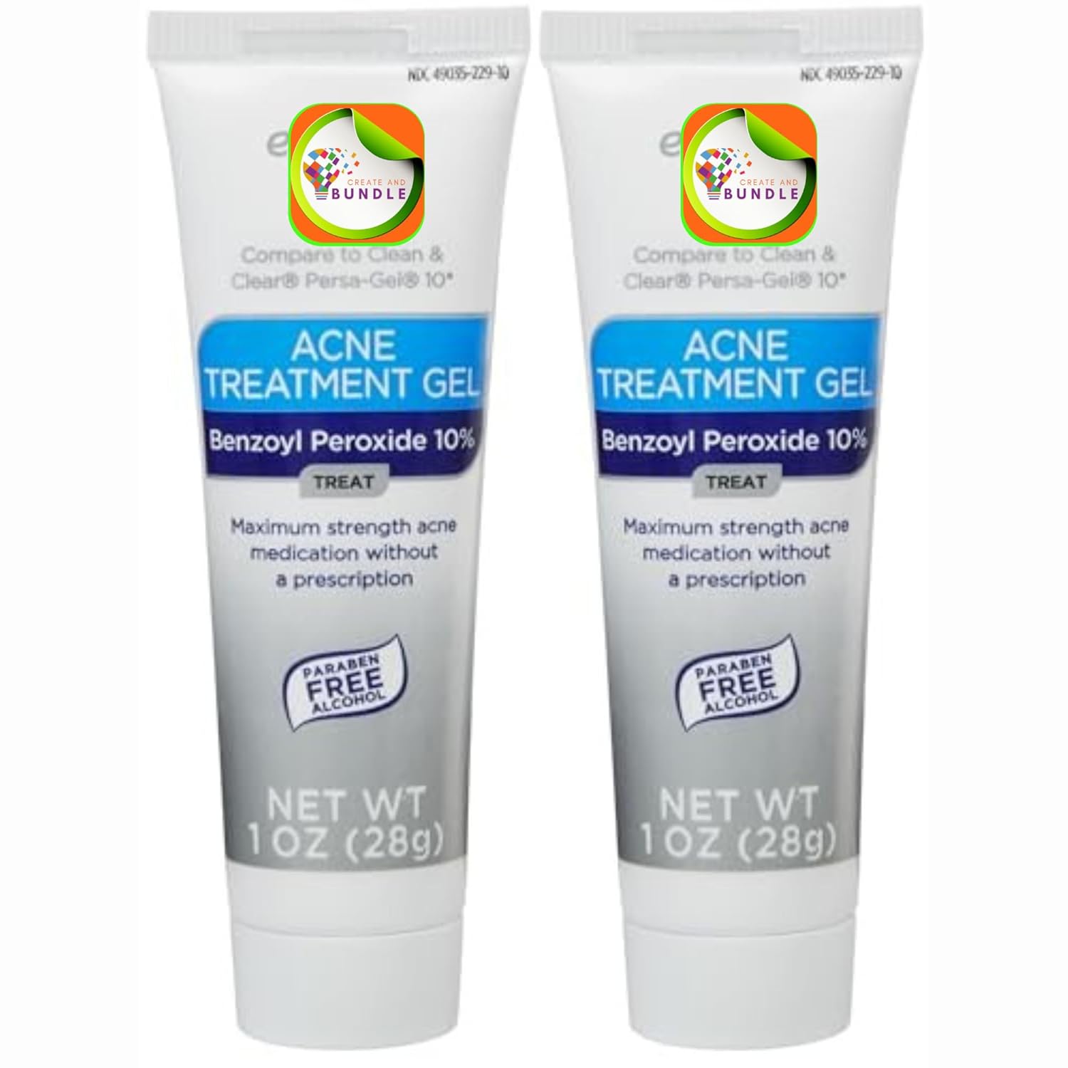 Equate 2-Pack 10% Benzoyl Peroxide Acne Treatment Gel - Powerful Skincare Combo for Clear, Radiant, and Acne-Free Skin + Create Sticker