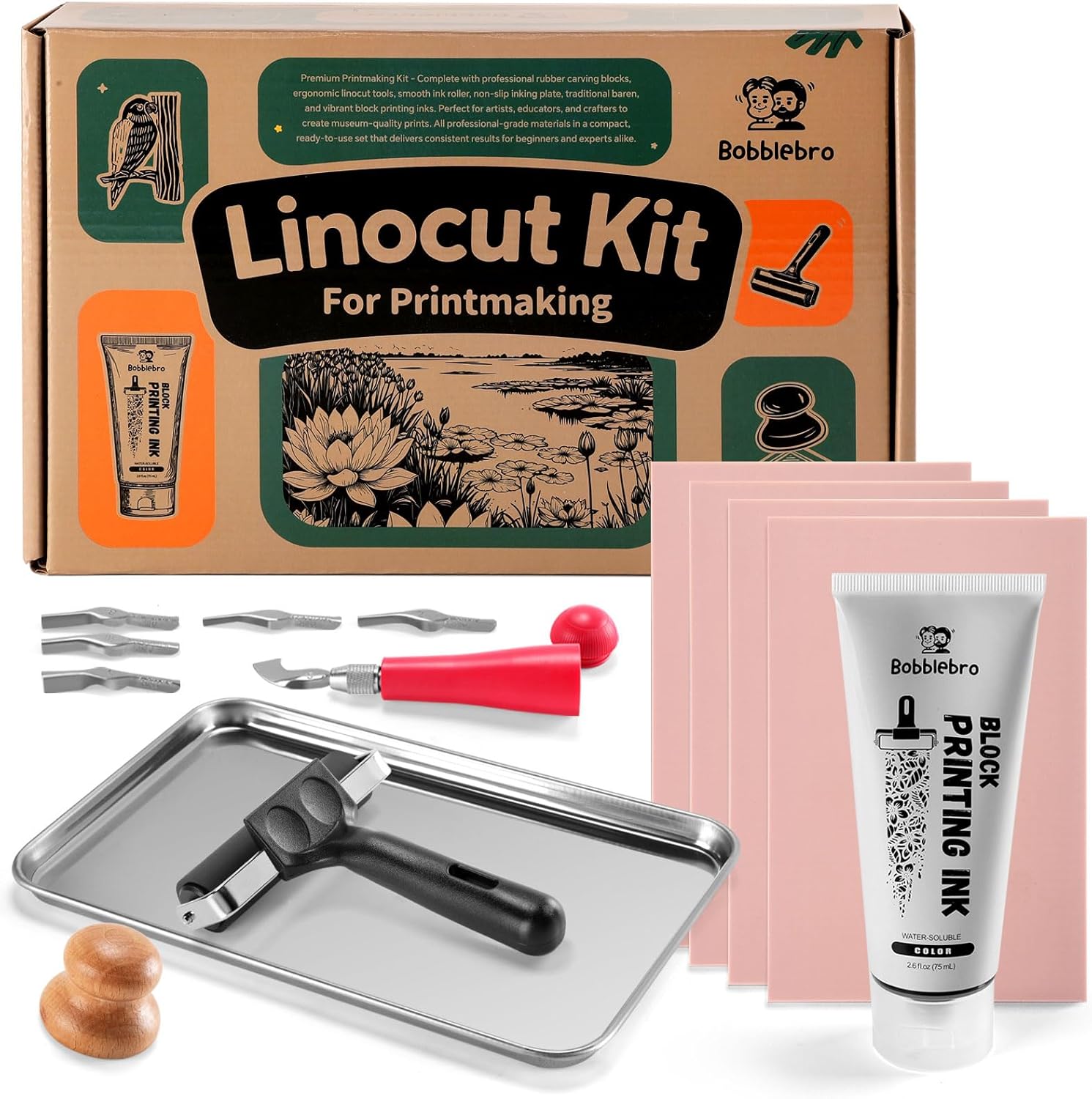Linocut Kit for Printmaking - Arts and Crafts for Adults - Christmas DIY Kit Gifts - Hobby Kits Birthday Gift for Adults, Women, Men, Boys, Girls - Stamp Making Kit - Linoleum Blocks Carving Tools