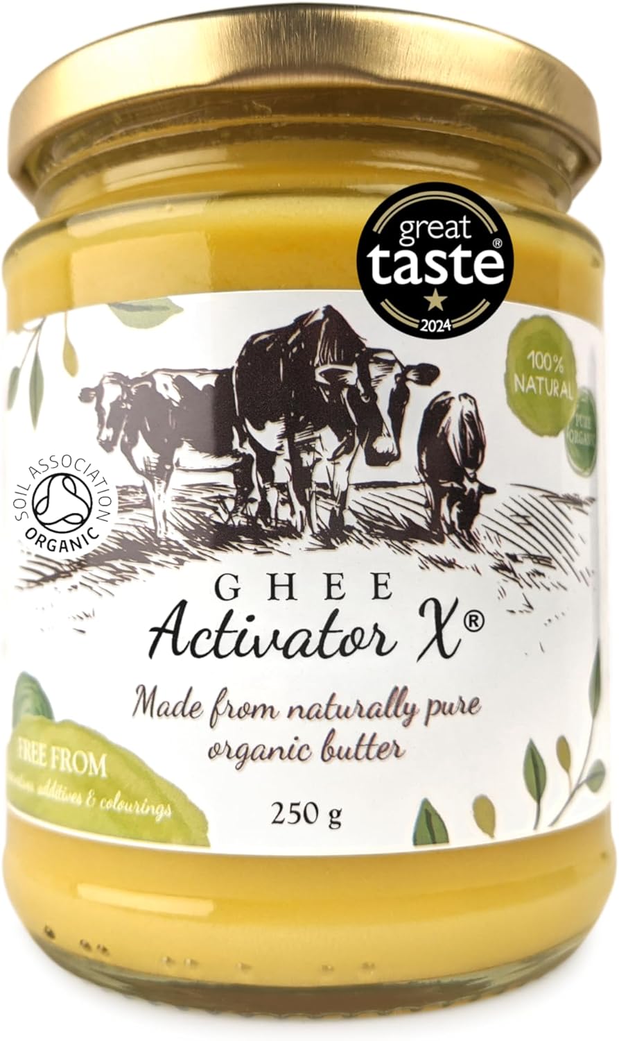 Organic Ghee 250g | Free Range, Grass Fed English Butter | Clarified Ayurveda Ghee | Activator X: Rich in Vitamins A, D3, E, K2 & Zinc | Vegetarian Friendly