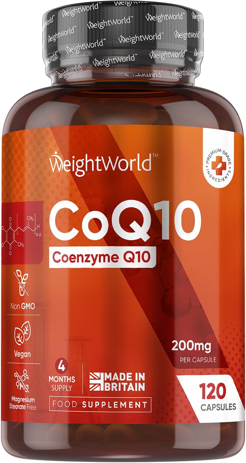 CoQ10 Supplement 200mg | 120 Vegan Co Enzyme Capsules | 4 Months Supply | Ubiquinone Form | High Absorption CoQ10 Supplements | Made in Britain | Non-GMO & Magnesium Stearate Free