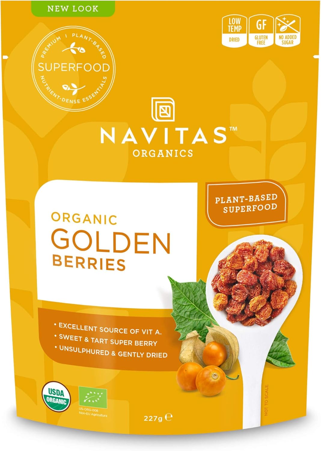 Navitas Organics Goldenberries, 227 g Bag, Organic, Sun-Dried, Sulphite-Free