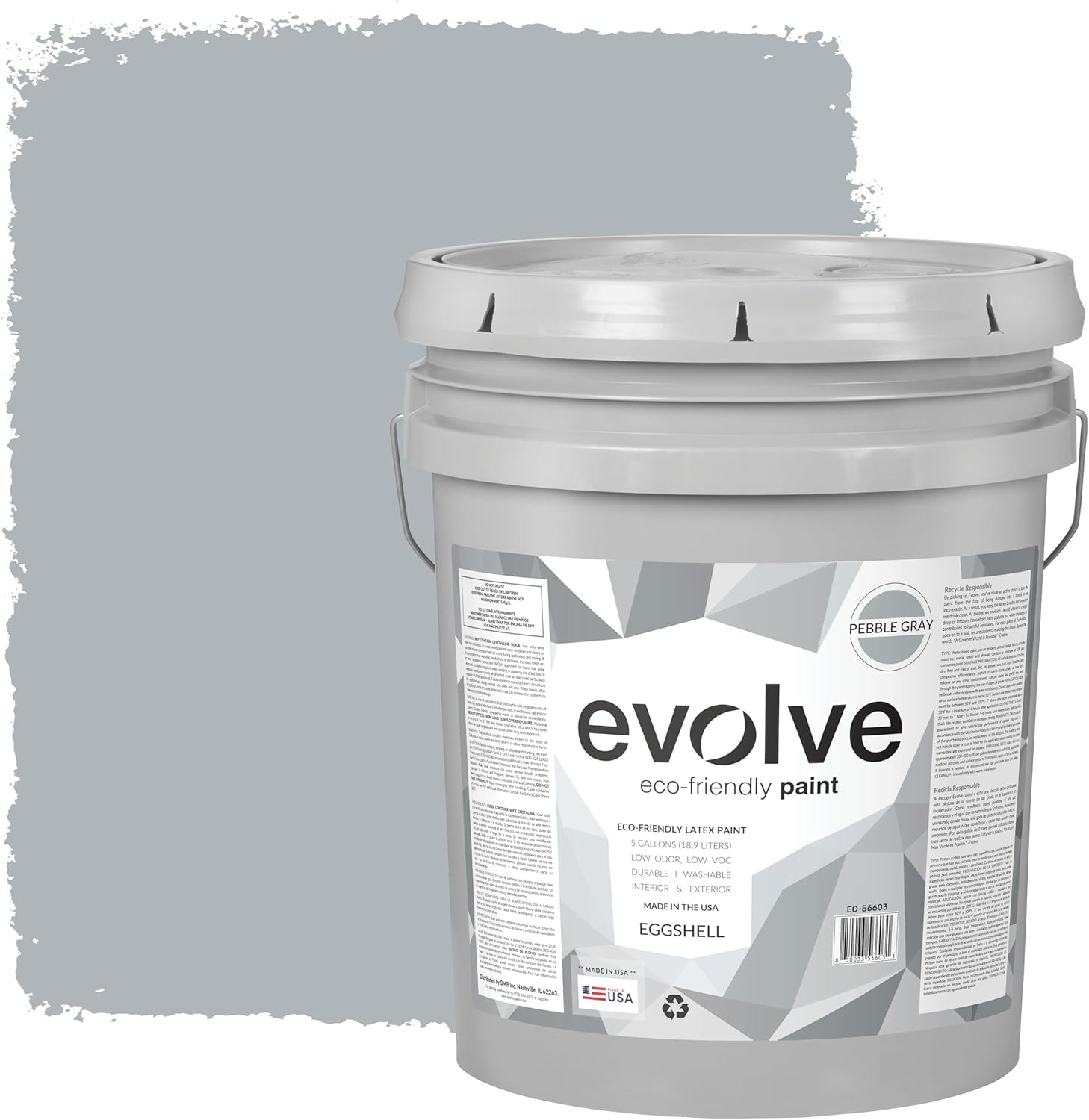 EVOLVE Paint & Primer: Environment-friendly, Low Sheen with One-coat Coverage for Interior & Exterior surfaces (Pebble Gray, 5-Gallon)