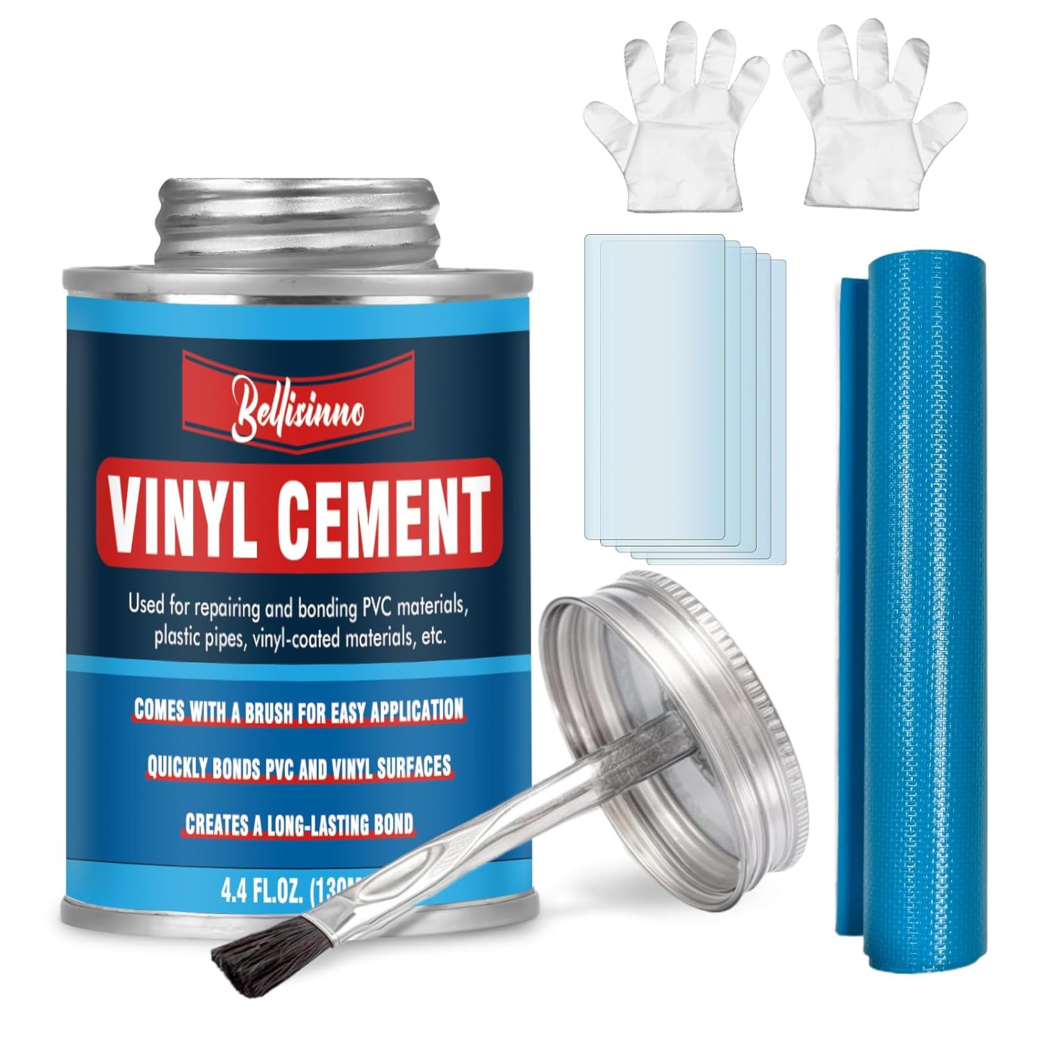Vinyl Cement, Vinyl Glue for Inflatables, Waterproof Vinyl Adhesive, High Strength PVC Cement, Vinyl Repair Glue for a Variety of Pool Liners, Tarps, Hot Tubs, Air Mattresses (4.4 oz.)