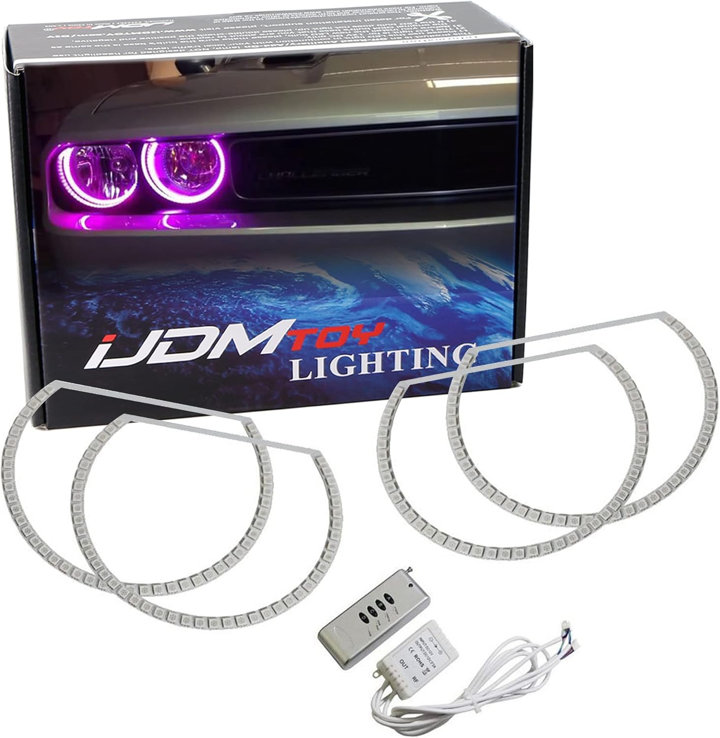 iJDMTOY 180-LED RGB Multi-Color LED Angel Eyes Halo Rings Compatible With 2008-2014 Dodge Challenger w/Adjustable Setting