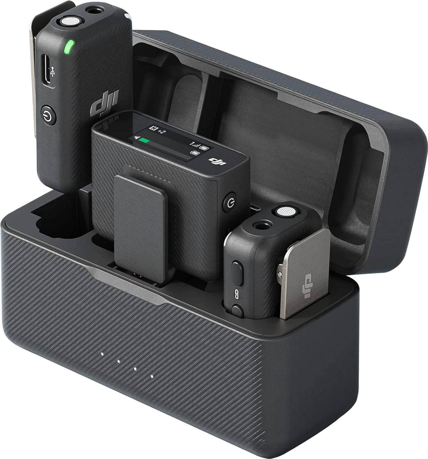 DJI Mic (2 TX + 1 RX + Charging Case), Wireless Lavalier Microphone, 250m (820 ft.) Range, 15-Hour Battery, Noise Cancellation Wireless Microphone for PC, iPhone, Record Interview, YouTube, Black