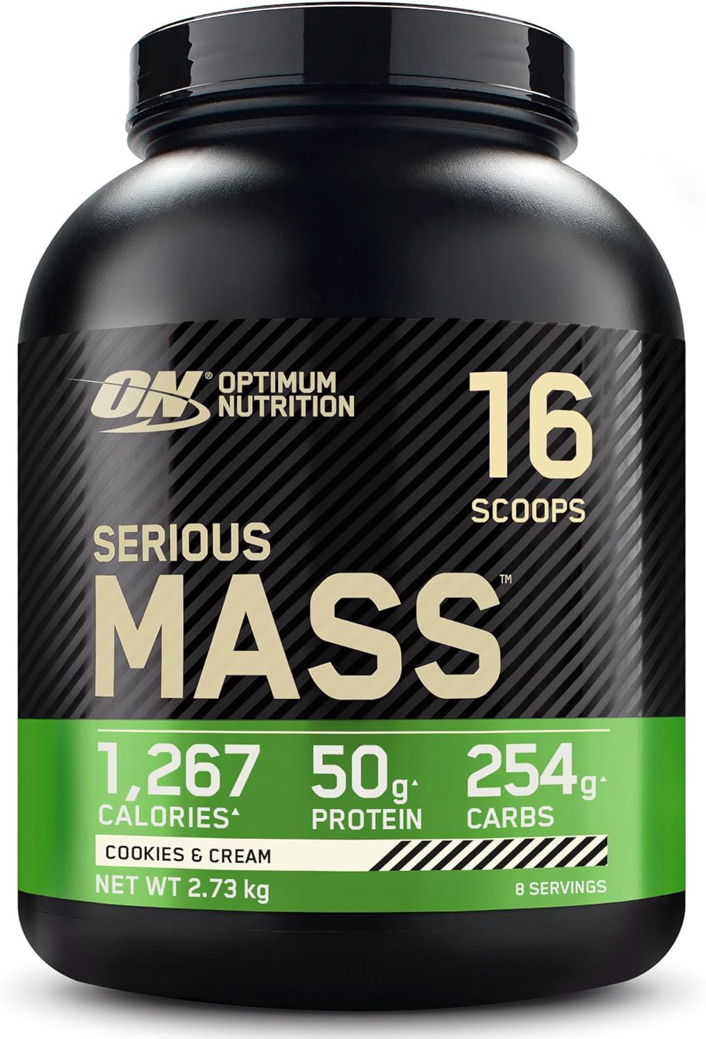 Optimum Nutrition Serious Mass Protein Powder High Calorie Mass Gainer with Vitamins, Creatine and Glutamine, Cookies and Cream, 8 Servings, 2.73 kg, Packaging May Vary